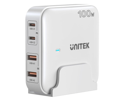 Ładowarka i akumulator UNITEK Ładowarka biurkowa GaN 100W 2x USB-A 2x USB-C P1229AWH01-EU